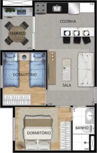 2 dormitórios - Meio