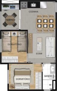 2 dormitórios - Ponta